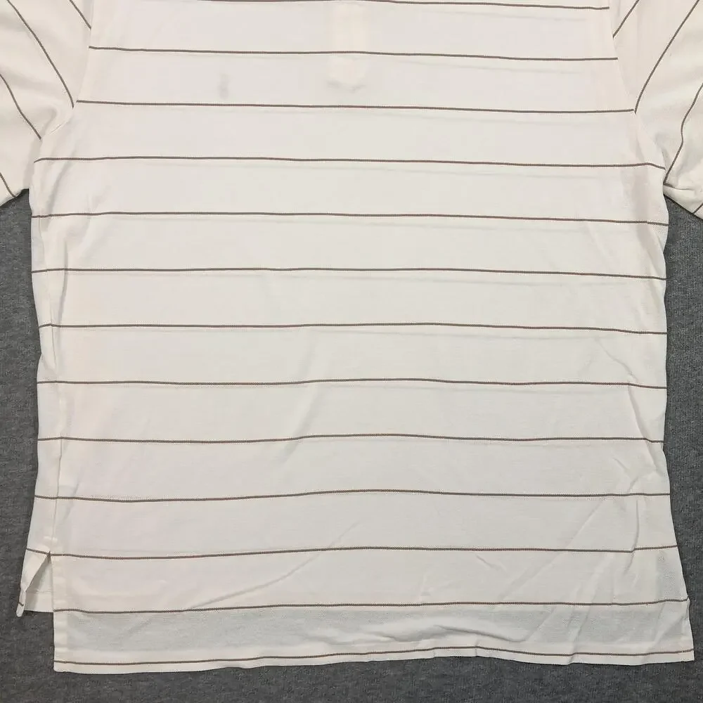 Polo Ralph Lauren Polo Shirt Mens XL White Tan Striped Pima Cotton Short Sleeve